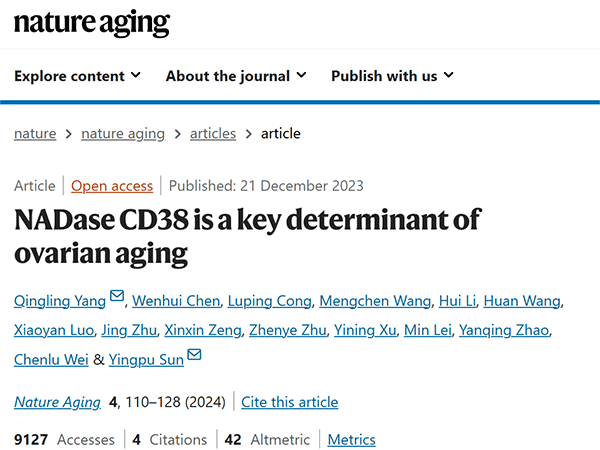 NADase CD38 is a key determinant of ovarian aging